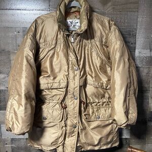 Vintage 80s Women's Triple FAT Goose Tan Down Coat -  hooded Jacket Medium